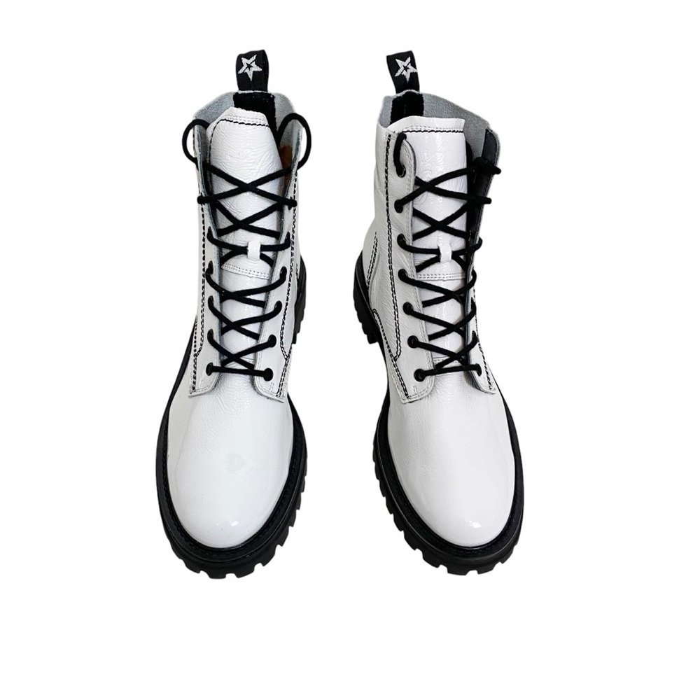 New! Paul Green White Combat Patent Boots Moto - Picture 4 of 7